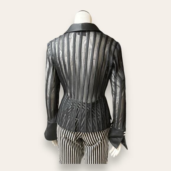 JS collections black mesh structured gemstone long sleeve button up sz8 - Picture 4 of 7